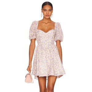 BARDOT Marlie SWEETHEART Neck PUFF SLEEVE Floral LACE UP Mini dress